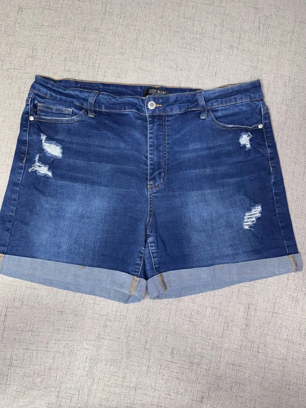 Judy Blue JB1529 Dark Blue High Waisted Distressed Cuffed Denim Shorts 2XL 2X